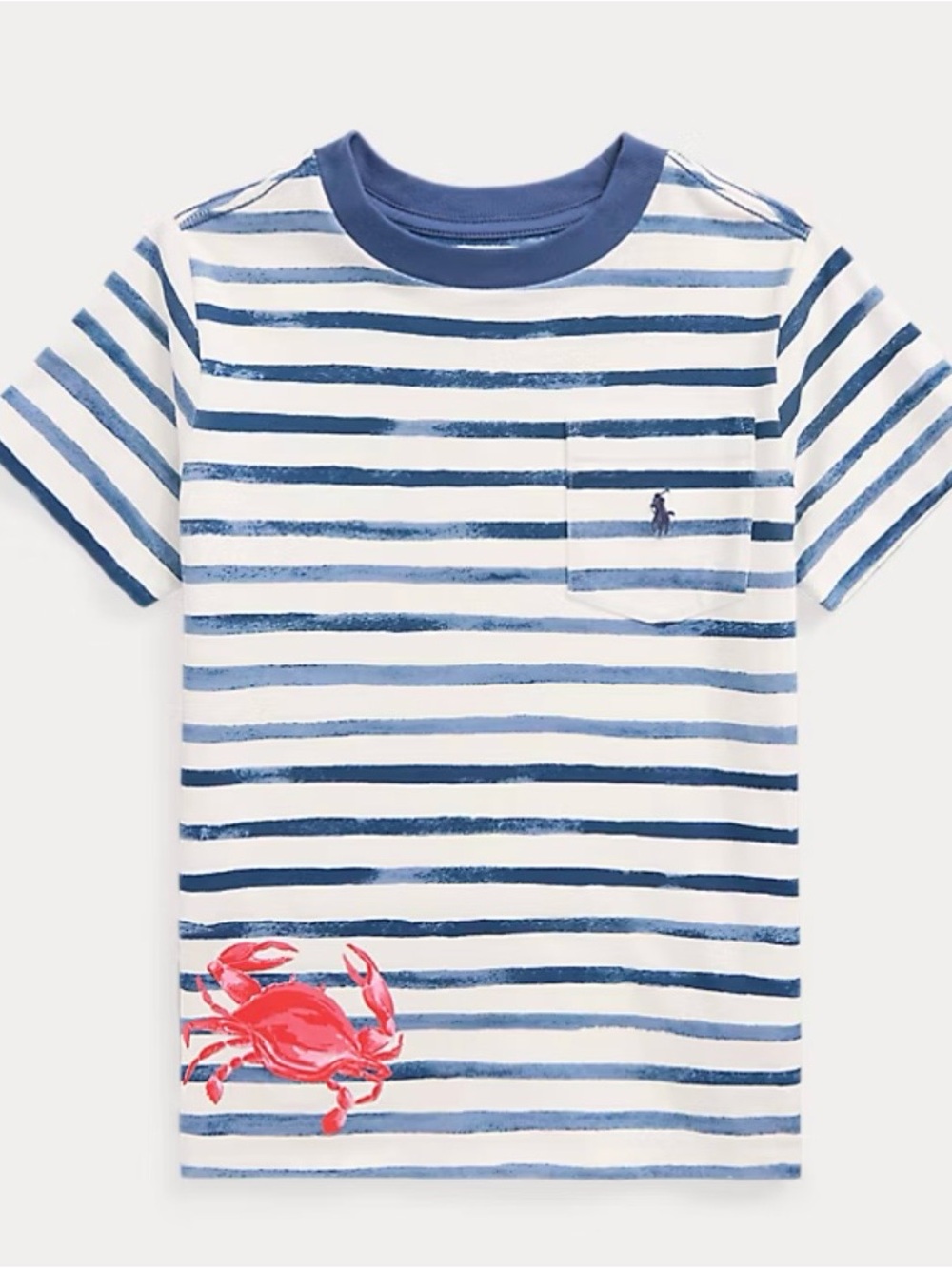 Ralph Lauren Blue and White Striped Crab Pocket Tee